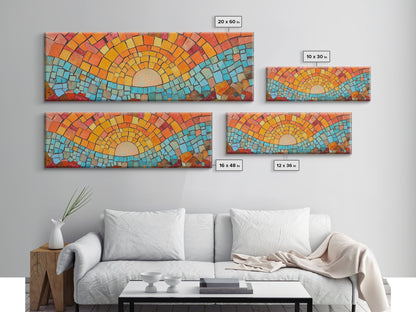 Panoramic Art Print - Sunset Mosaic Canvas Print - Wood Framed Wall Art - Horizontal Abstract Art - Large Wide Wall Art - Above Bed Decor Framed Canvas