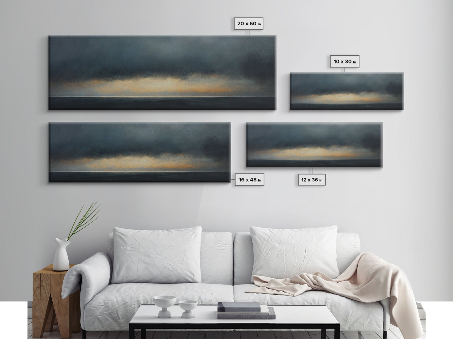 Prelude - Storm Over The Calm Sea - Framed Canvas Print - Dark and Moody Decor - Seascape Painting - Unique Wall Art