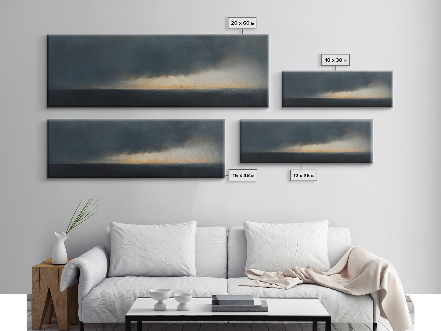 Storm On The Horizon - Panoramic Seascape Painting Print - Subdued Wall Art - Moody Decor - Boho Style Minimalist Landscape Painting