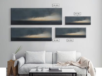 Storm On The Horizon - Panoramic Seascape Painting Print - Subdued Wall Art - Moody Decor - Boho Style Minimalist Landscape Painting