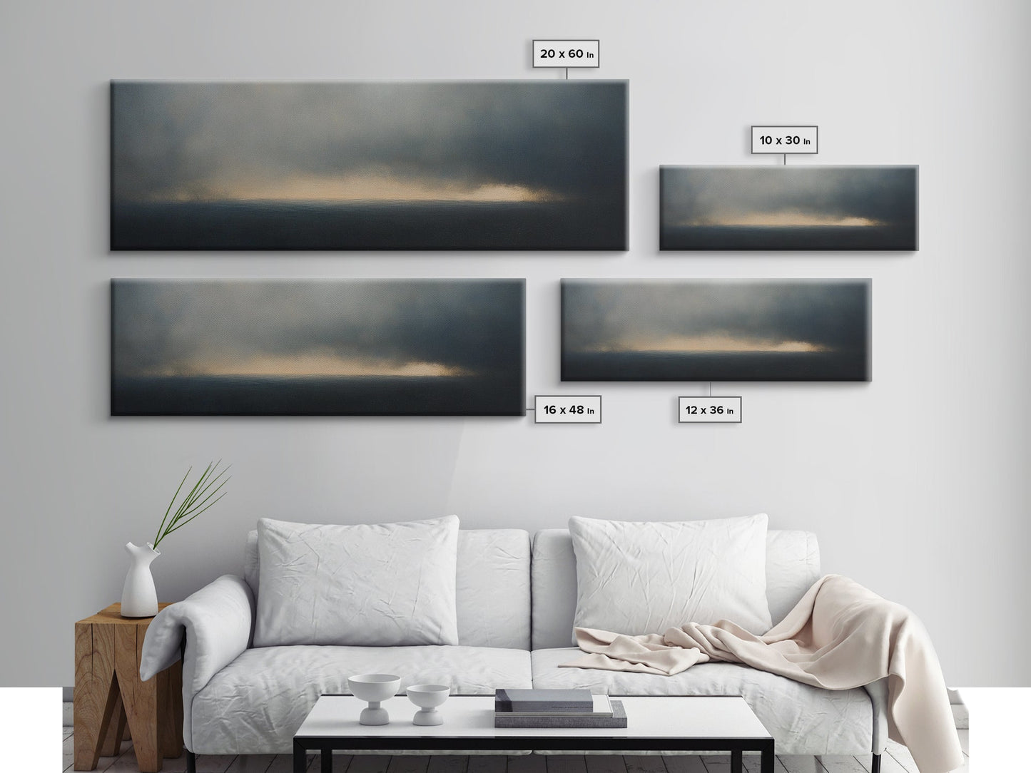 Clouds Over a Stormy Sea, Landscape Oil Painting Print, Panoramic Wall Art, Nature Framed Gallery Art For Living Room Ready To Hang