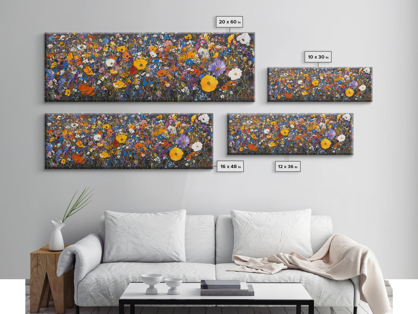 Field of Flowers - Floral Decor - Boho Farmhouse Wall Art Framed Canvas Print - Minimalist Decor - Cute Vibrant Wall Art