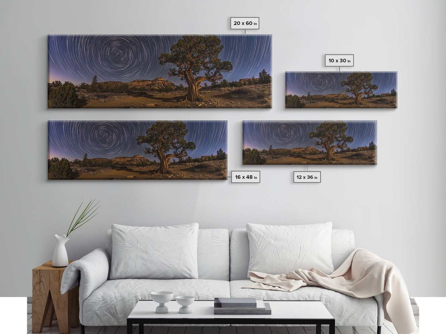 Time Lapse Photography Style Print, Panoramic Wall Art, Starry Night Sky Photo Print, Joshua Tree