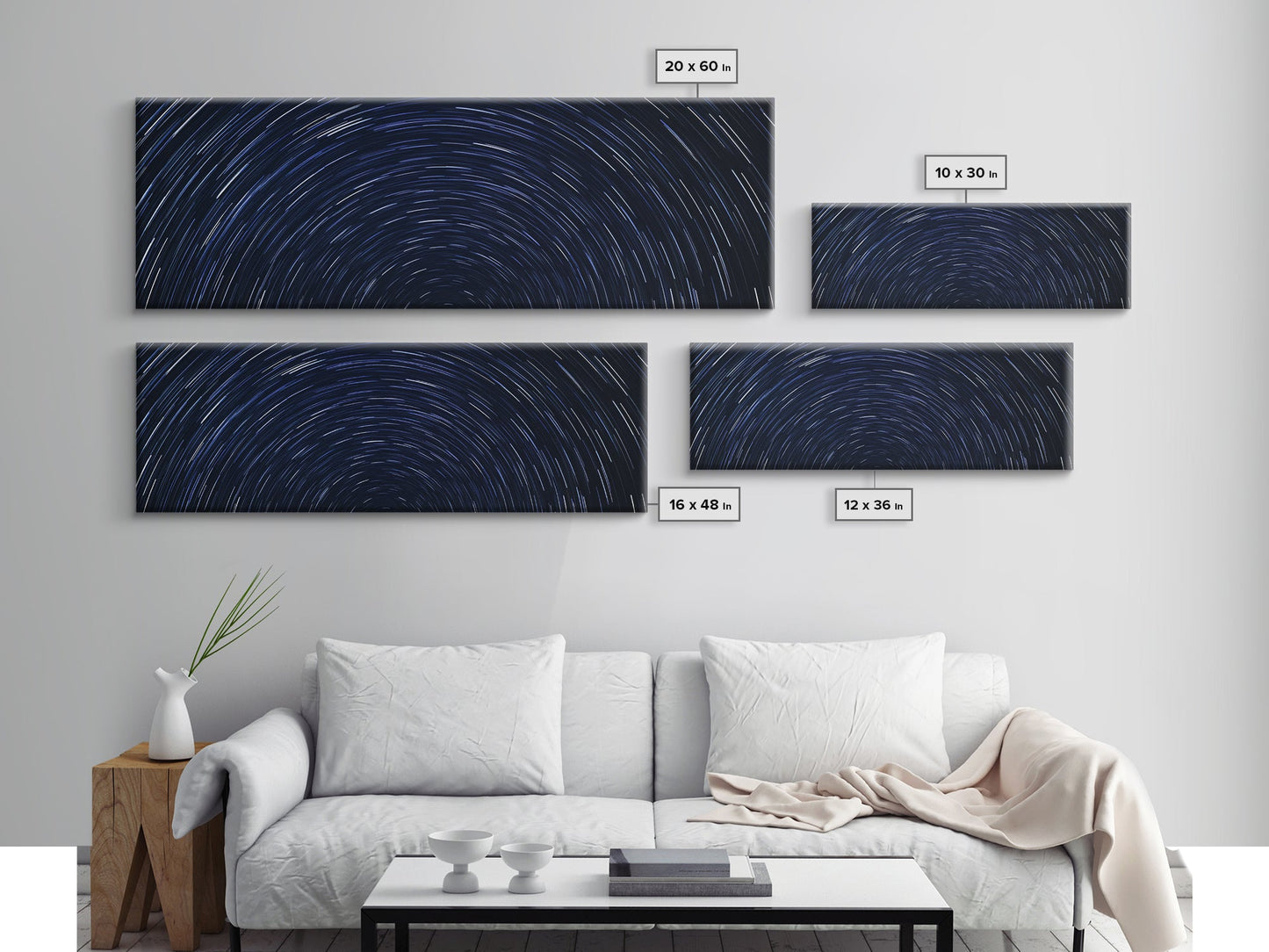 Spiral Of Stars Framed Canvas Print, Timelapse Photography Style Print, Oversized Living Room Decor