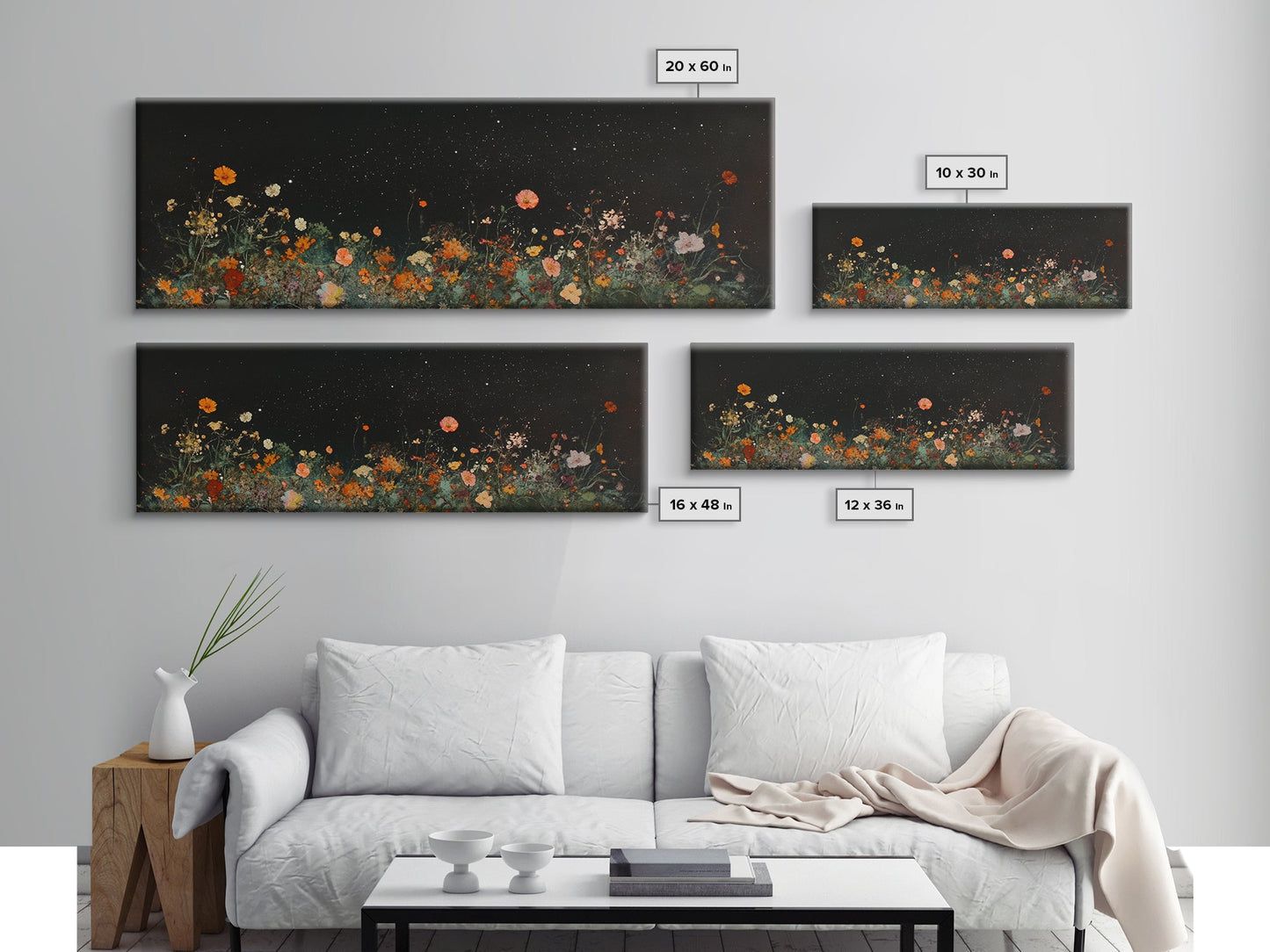 Bunch of Wild Flowers Under a Starry Night Sky, Boho Farmhouse, Eclectic Decor, Kitsch Wall Art, Modern Farmhouse Wall Art