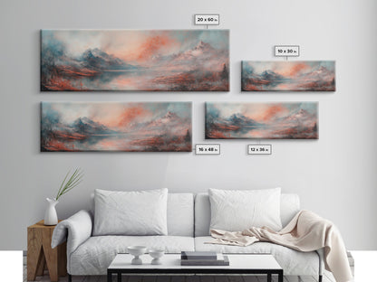 Subdued / Moody Panoramic Landscape Painting Print, Framed Canvas Art Print, Living Room Wall Art, Minimalist Art, Dark Decor