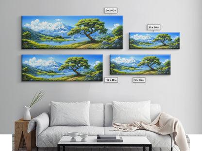 Vintage Oil Painting Canvas Print, Wall Art, Nature Painting, Panoramic Landscape Painting, Large Gallery Art