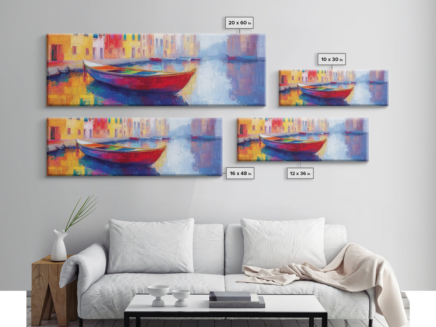 Abstract Painting Of a Canoe, Framed Canvas Print, Vienna Italy Wall Art, Colorful Pop Art, Retro Boho Style Home Decor