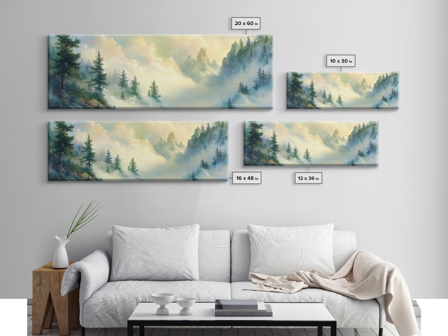 Fog In The Mountains - Framed Canvas Print - Panoramic North Carolina Painting - Blue Ridge Mountains - Original Painting Home Decor - Moody Art