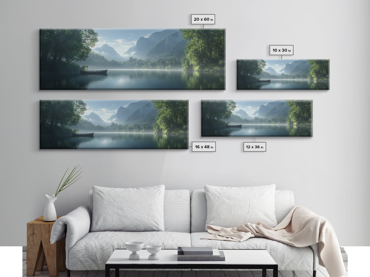 Canoe On The Lake, Framed Canvas Print, Moody Landscape Painting, Realism, Original Artwork, Rustic Lakehouse Decor, Oversized Wall Art