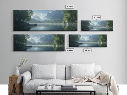 Canoe On The Lake, Framed Canvas Print, Moody Landscape Painting, Realism, Original Artwork, Rustic Lakehouse Decor, Oversized Wall Art