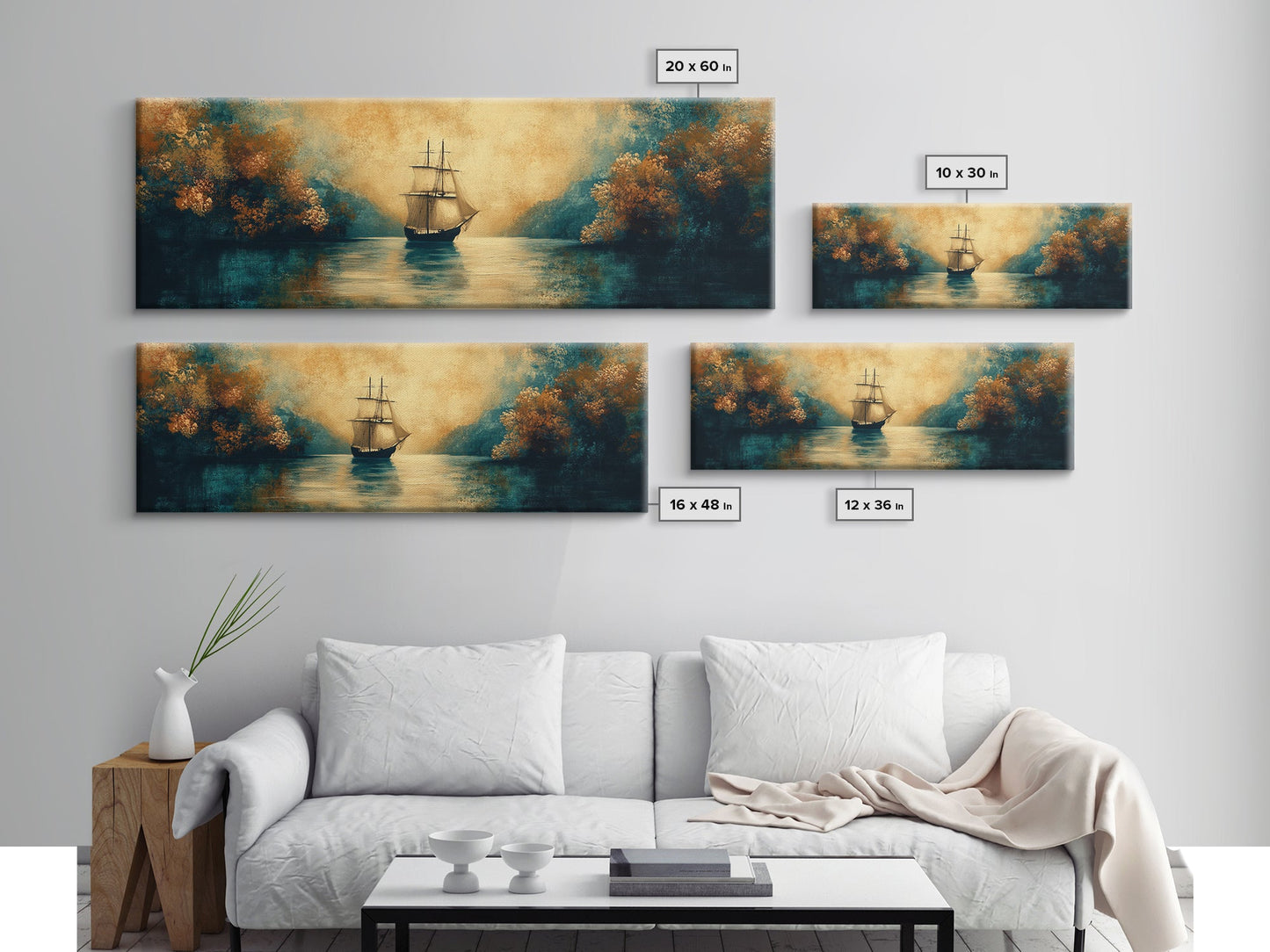 Pirate Ship In The Bay, Fantasy Painting Print, Wood Framed Wall Art, Boy's Room Decor Idea, Gift Idea, Man Cave Wall Art