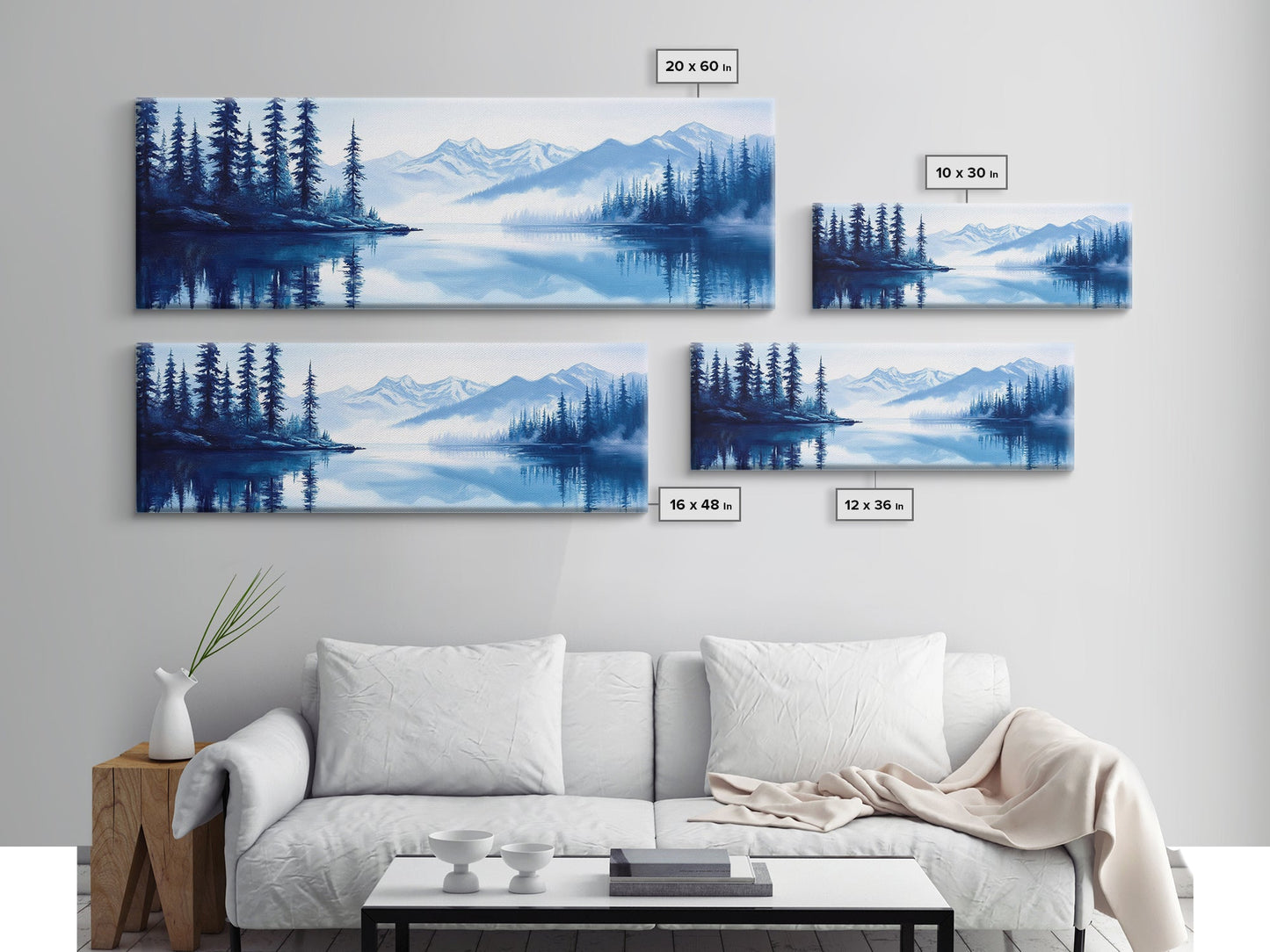 Winter In The Mountains, Framed Canvas Print, Panoramic Oversized Wall Art, Large Horizontal Wide Framed Canvas, Above Bed Decor