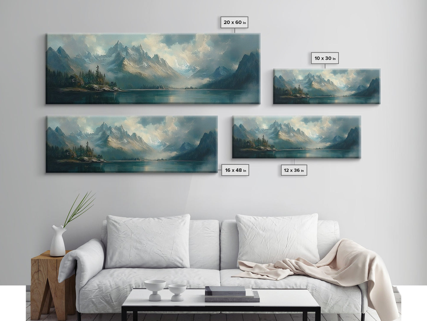 Moody Landscape Painting Print, Overcast Stormy Day In The Mountains, Thought Provoking Wall Art, Oversized Panoramic Ultra Wide Art