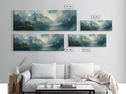 Moody Landscape Painting Print, Overcast Stormy Day In The Mountains, Thought Provoking Wall Art, Oversized Panoramic Ultra Wide Art
