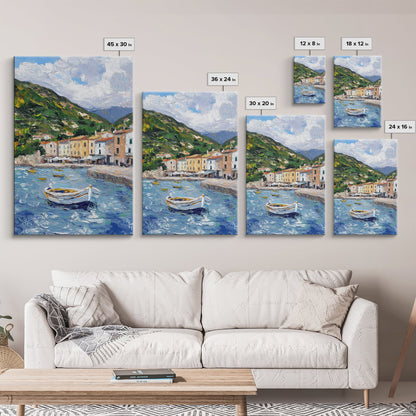 Modern Art Canvas Print - Italian Fishing Village - Italy Oil Painting - Neutral Wall Art - Seascape Painting - Impasto Style Print - Boho