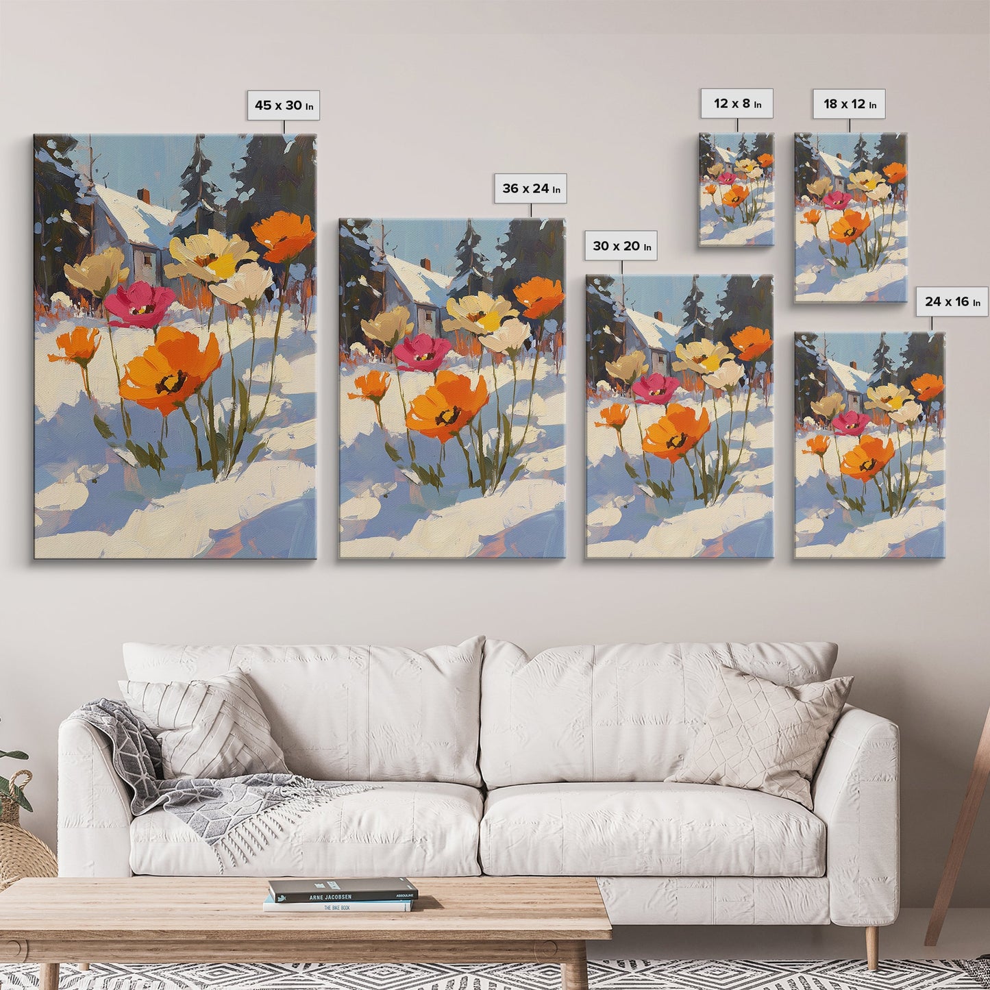 Wild Flowers In The Snow, Framed Canvas Print, Original Floral Painting Print, Modern Wall Art, Modern Custom Art, Winter Art