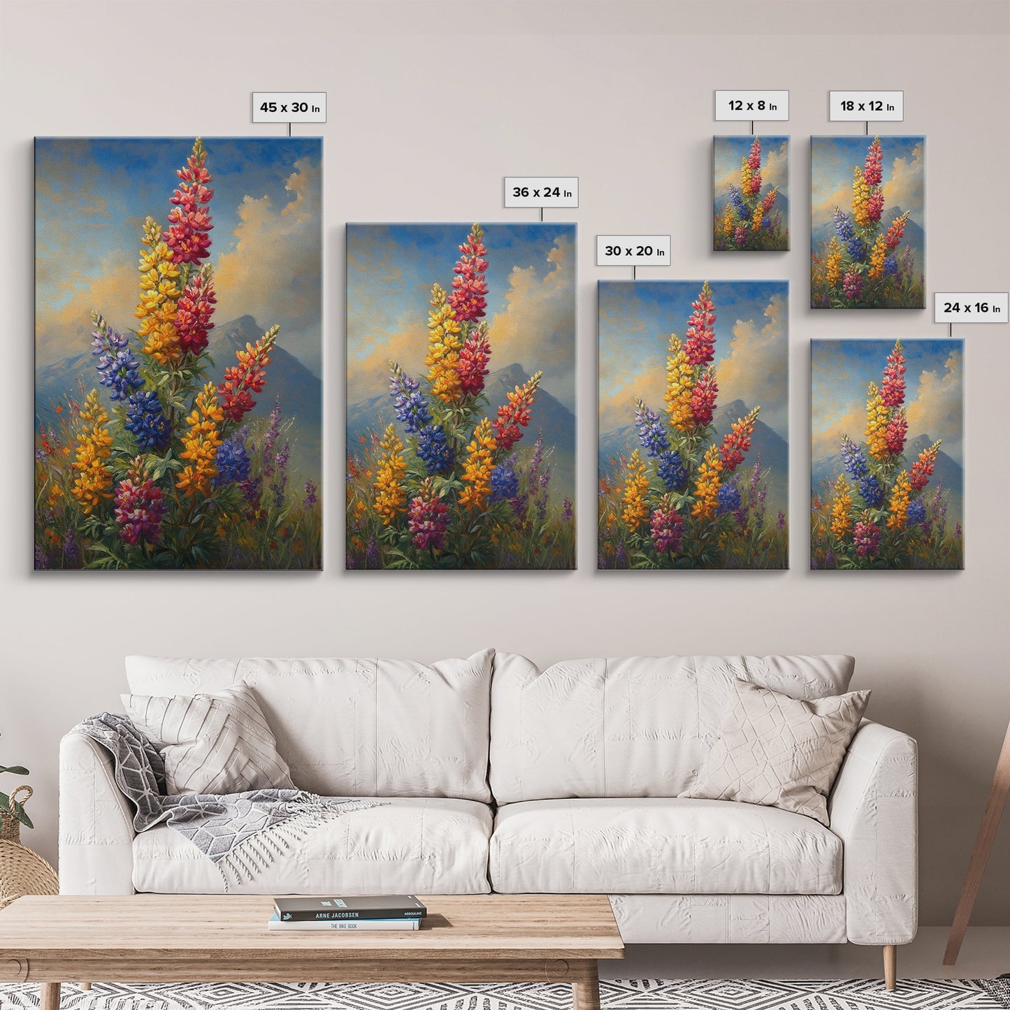 Vintage Style Canvas Print Oil Painting of Wild Flowers On A Mountain Landscape, Framed Canvas, Antique Style Wall Art, Painting of Flowers