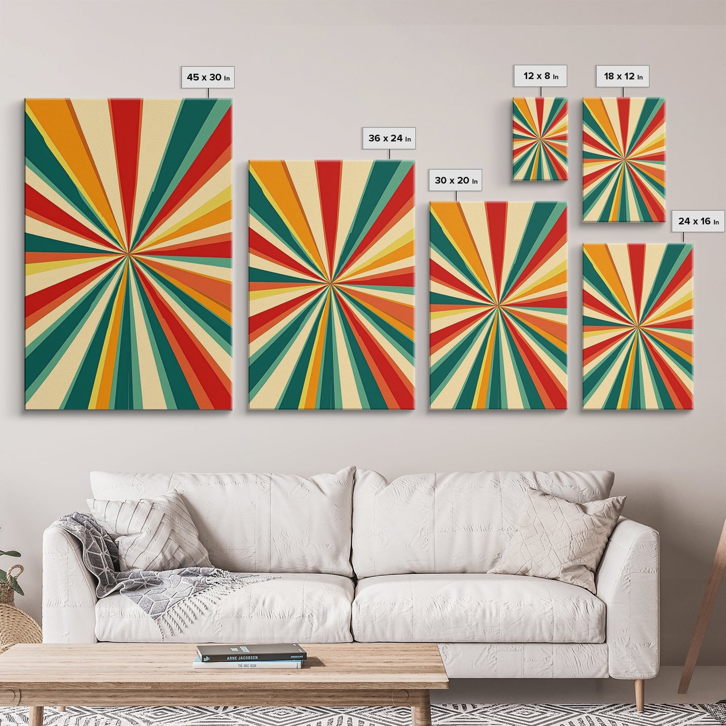 Mid-Century Abstract Art - Framed Canvas Print - Mid Century Modern Geometric Painting - Boho Style - Pastel Colors Wall Art