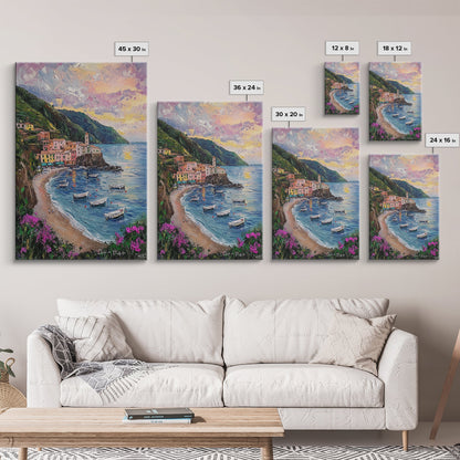 Italy At Sunset - Framed Canvas Print - Impasto Style Print Abstract Art - Calming Soothing Home Decor - Bedroom Art