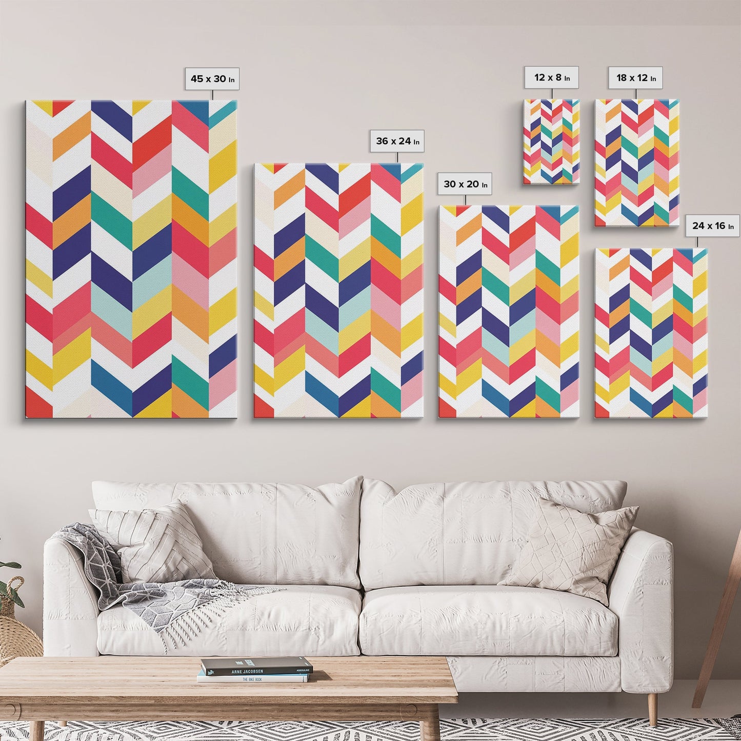 Pastel Chevrons Wall Art, Framed Canvas Print, Wood Framed Wall Art, Framed Wall Art, Gift Idea, Home Decor, Tire Track Print