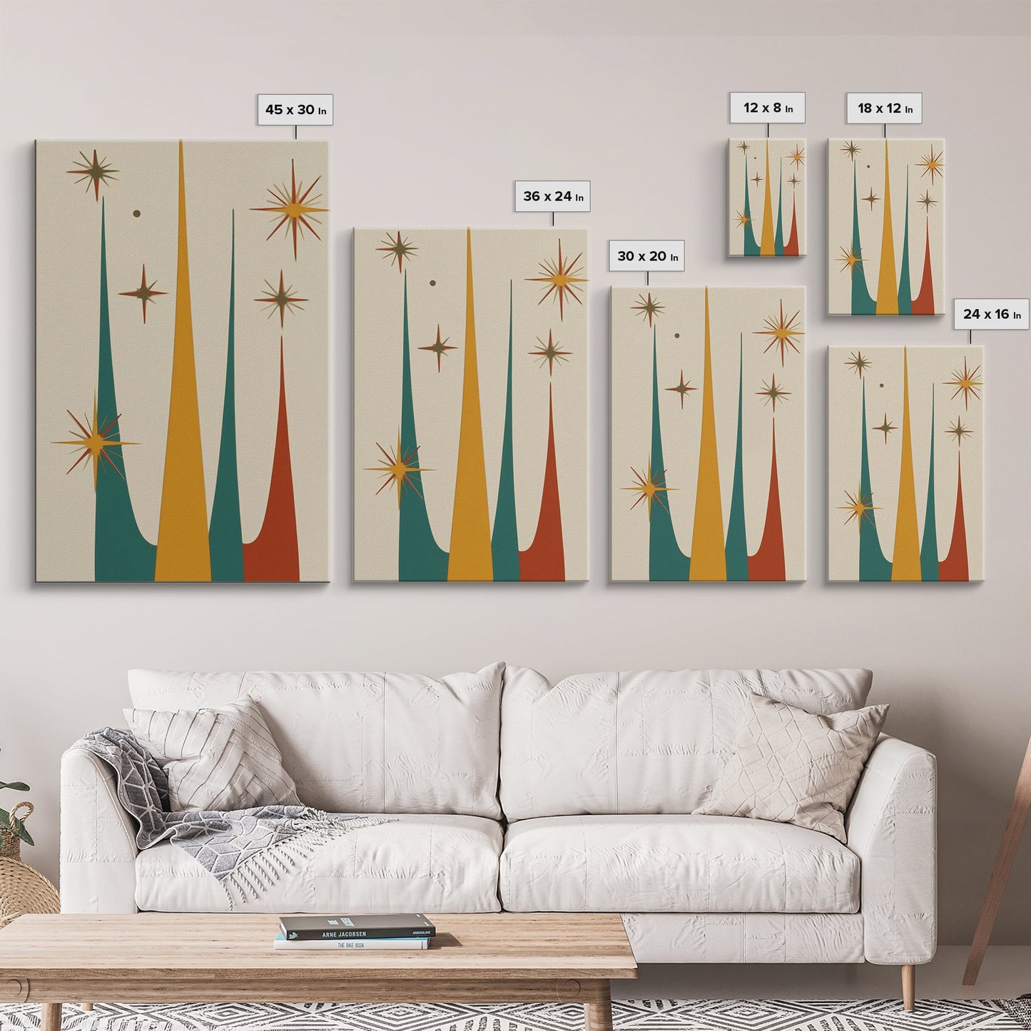 Retro Mid Century Modern Star Burst, 1950s Style Wall Art, Canvas Print, Star Burst Canvas, Retro Home Decor, Starburst Wall Art