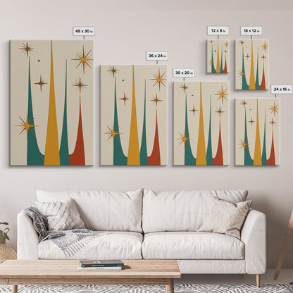 Retro Mid Century Modern Star Burst, 1950s Style Wall Art, Canvas Print, Star Burst Canvas, Retro Home Decor, Starburst Wall Art