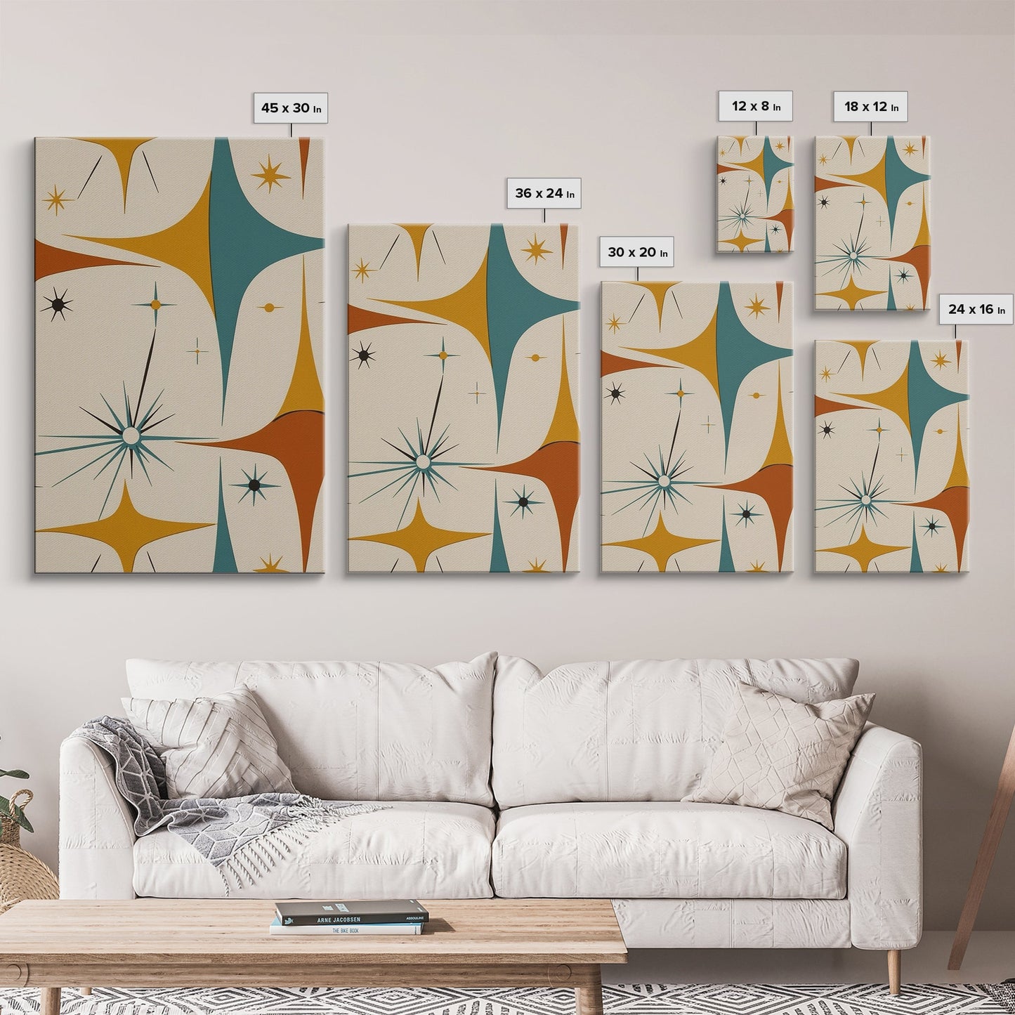 Art Deco Star Burst Canvas Print Wall Art, Retro 50s Style, Starburst, Mid-Century Modern Wall Art, Minimalist Home Decor, Modern Art