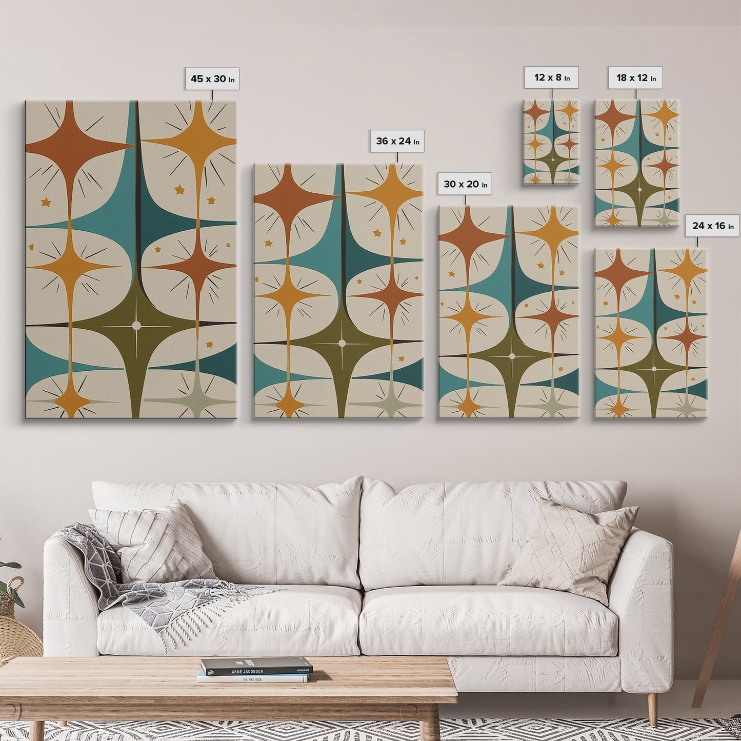 Art Deco Star Burst Canvas Print Wall Art, Retro 1950s Style, Starburst, Mid-Century Modern Wall Art, Minimalist Home Decor, Modern Art