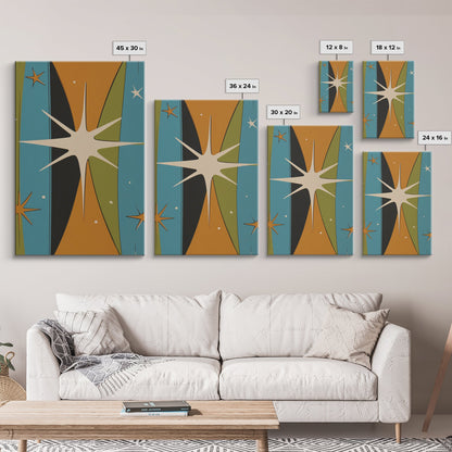 Atomic Age 1950s Style Retro Starburst, Pastel Colors, Canvas Print, MCM Wall Art Home Decor