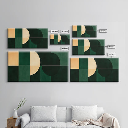 Extra Large Horizontal Emerald Green Geometric Mid Century Modern Wall Art, Framed Canvas Print