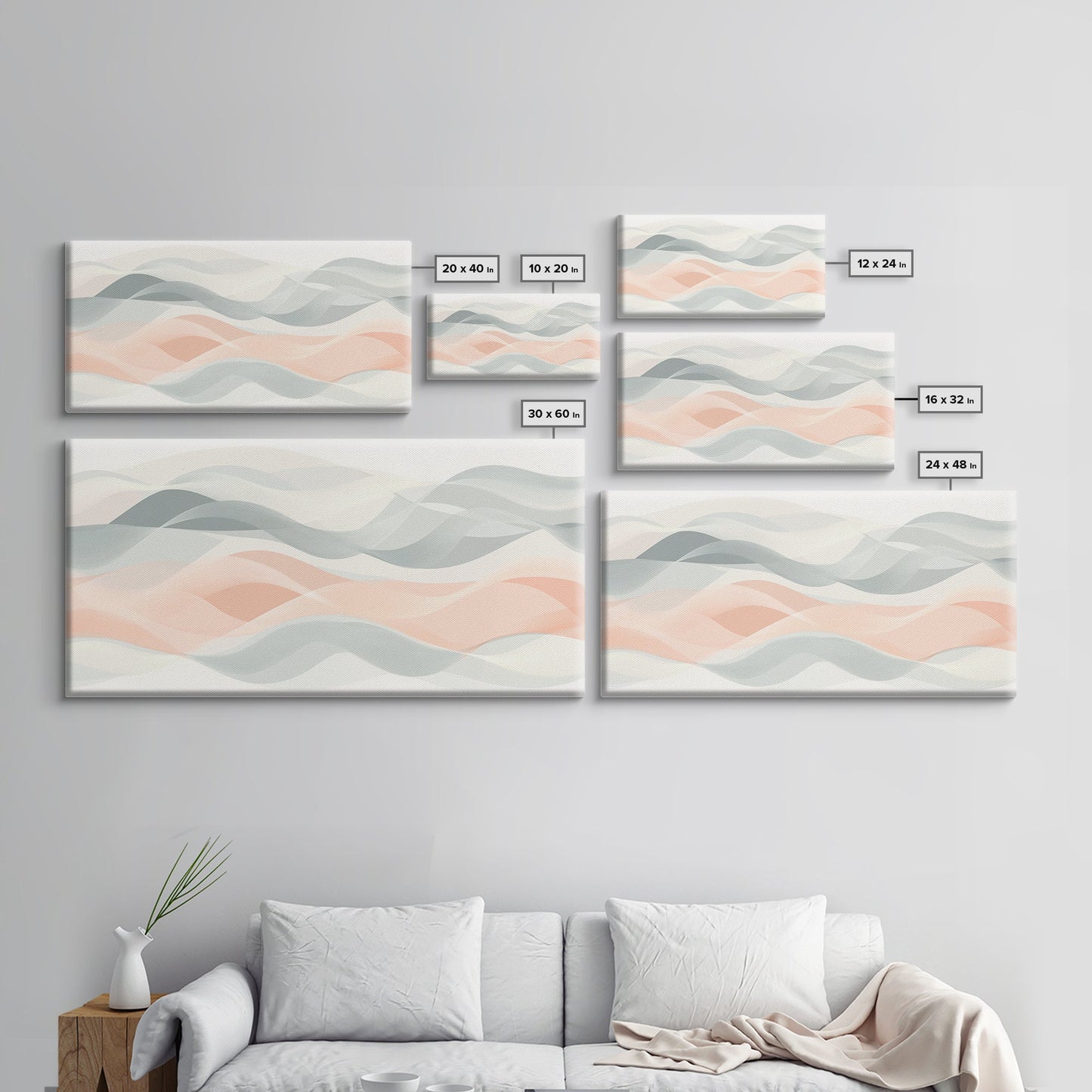 Retro Wall Art MCM Inspired Abstract Art, Mid-Century Modern Art, Retro Geometric Art, Ocean Waves, Modern Abstract Pastel Painting