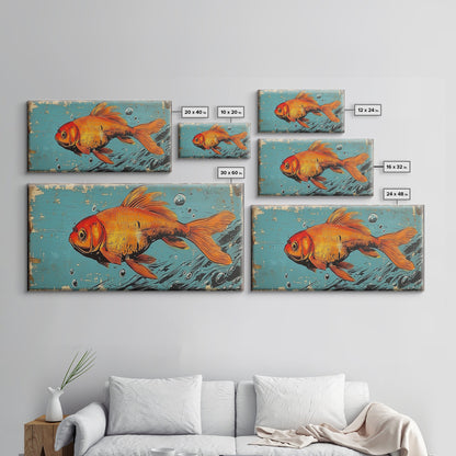 Retro 80s Style Painting of a Gold Fish, Framed Canvas Print, Home Decor Gift Artwork, Fish Painting, Fish Art
