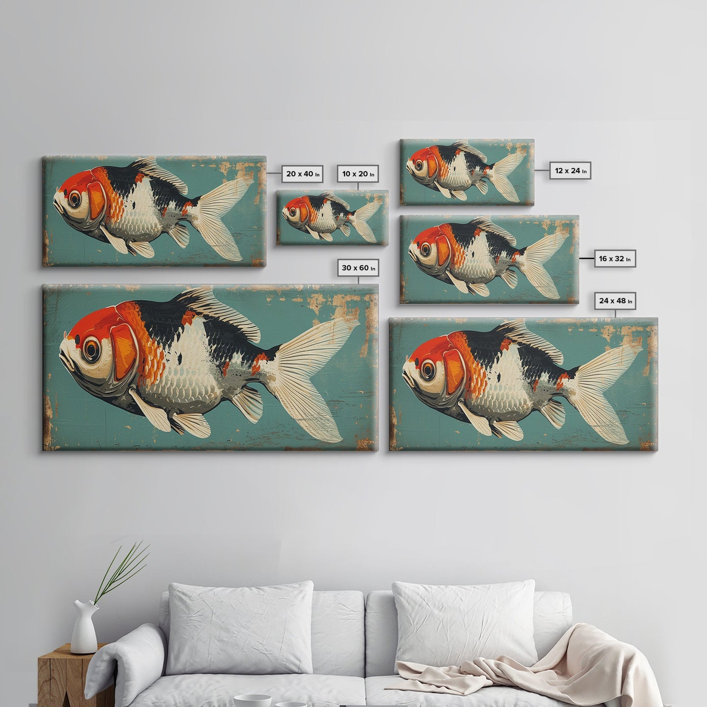 Gold Fish Painting Print, Wood Framed Canvas Print Wall Art Home Decor For Above Sofa In Living Room