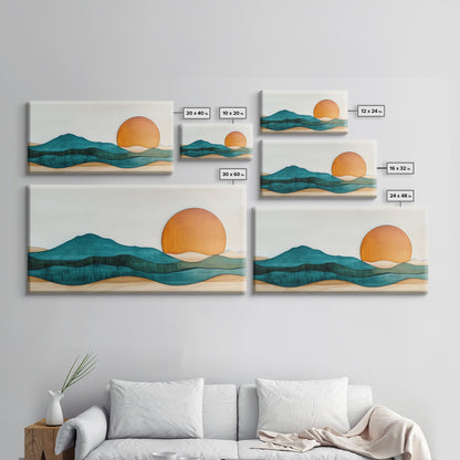 Beautiful Sunset Landscape Painting Print, Minimalist Decor, Eclectic Boho or Kitsch Wall Art