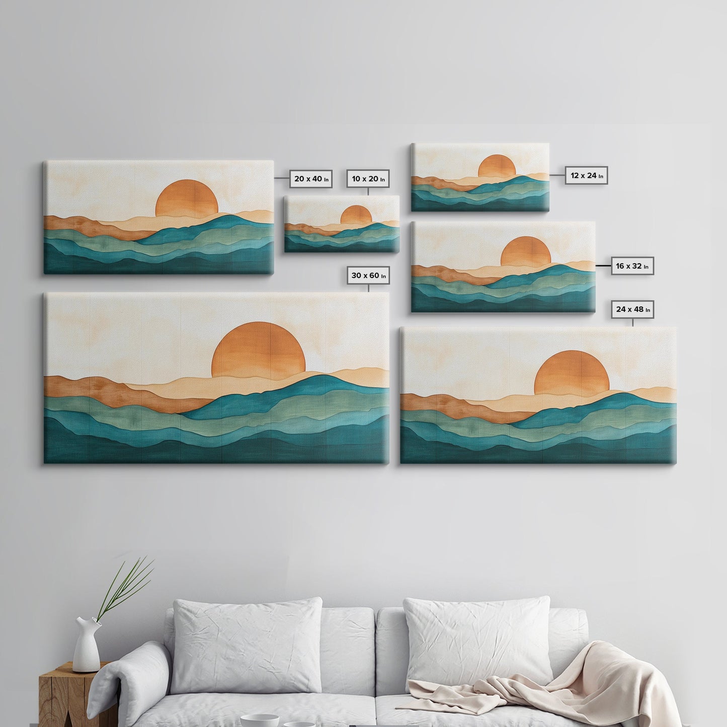Kitsch Sunset Landscape Painting Print, Boho Wall Decor, Minimalist Wall Art, Eclectic Gift Idea, Kitsch Living Room Decor
