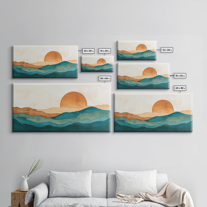 Kitsch Sunset Landscape Painting Print, Boho Wall Decor, Minimalist Wall Art, Eclectic Gift Idea, Kitsch Living Room Decor