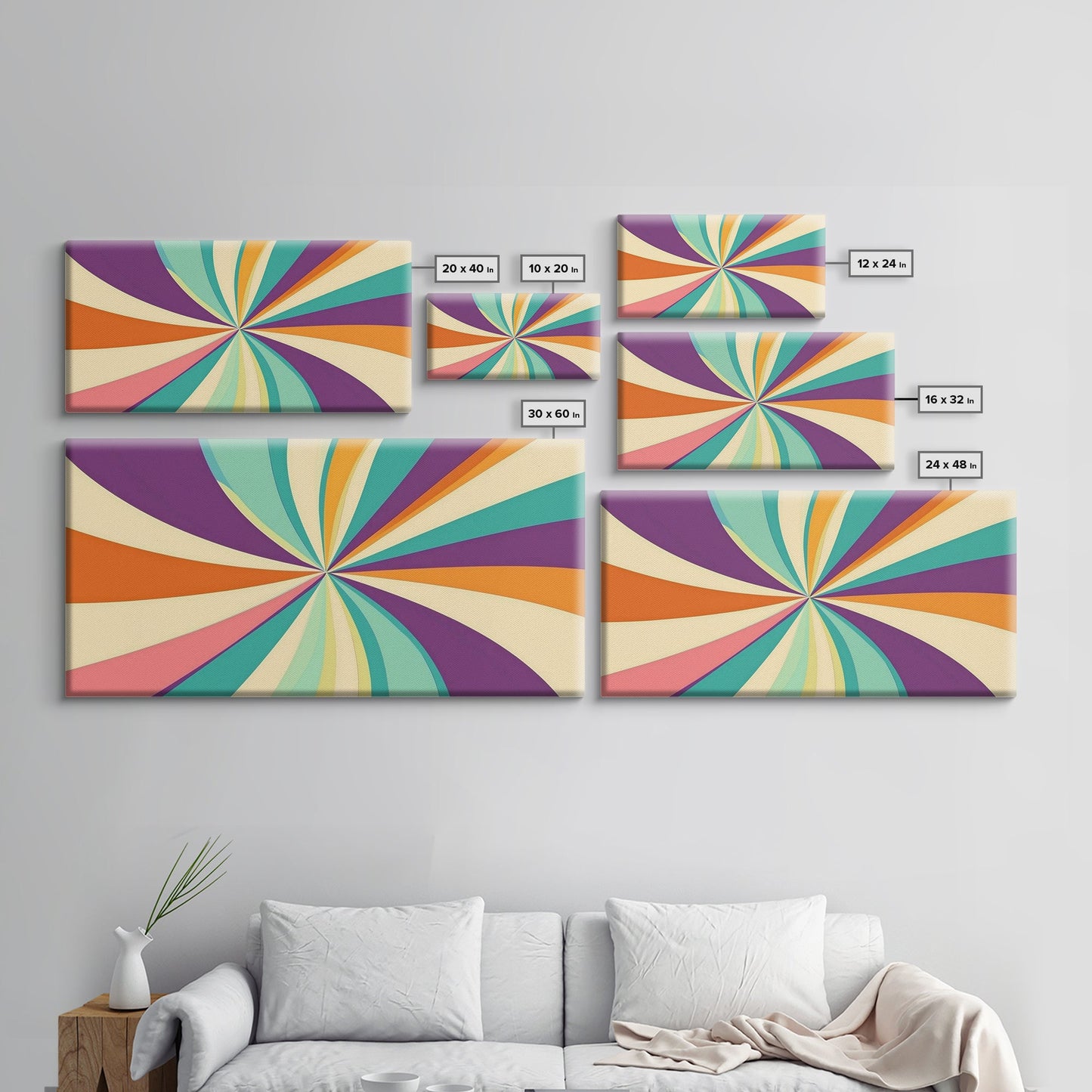 Mid Century Modern Framed Bauhaus Style Wall Art, Canvas Retro Decor, Horizontal Panoramic Wide and Narrow Wall Art Painting