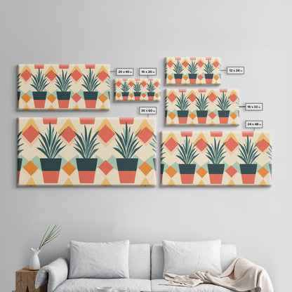 Mid Century Modern Botanical Print, Wood Framed Canvas Art, Botanical Wall Art, Boho Style Southwestern Pueblo Art
