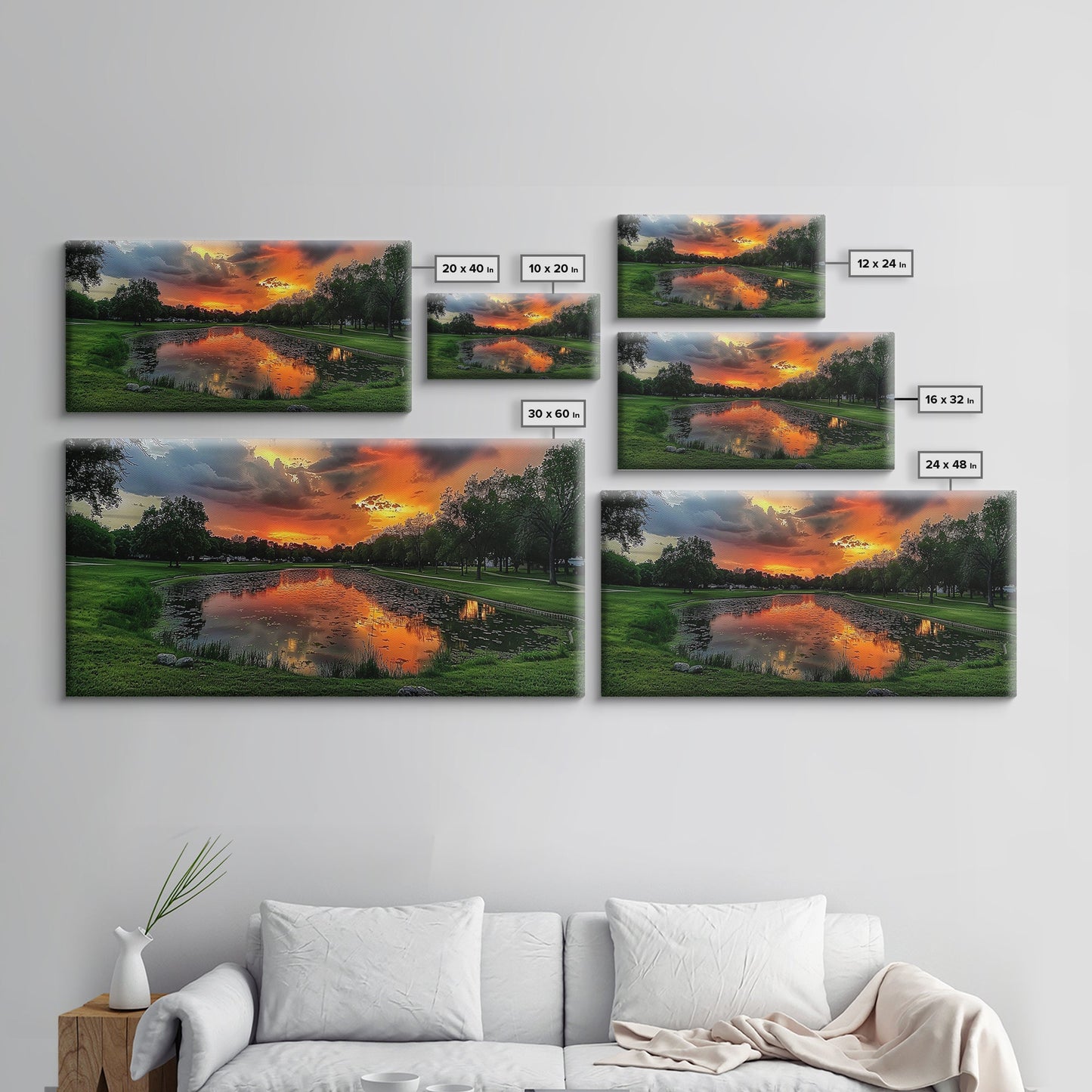 Sunset Over The Golf Course, Framed Canvas Print, Photography Style Wall Art, Beautiful Home Decor, Rustic Farmhouse Decor