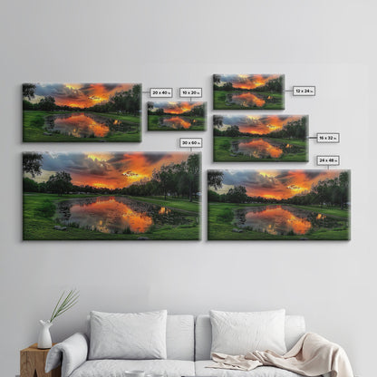 Sunset Over The Golf Course, Framed Canvas Print, Photography Style Wall Art, Beautiful Home Decor, Rustic Farmhouse Decor