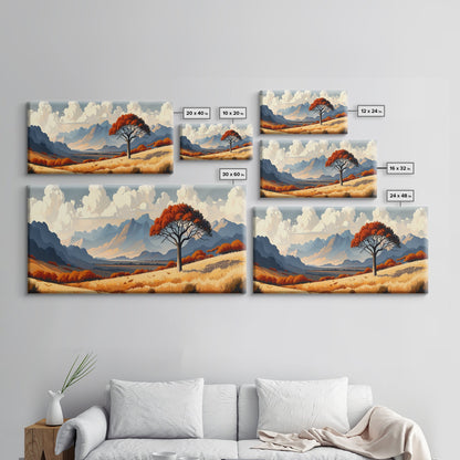 Landscape Print, Muted Southwestern Landscape, Hazy Mountain Valley Oil Painting Print, Panoramic Wall Art, Calm Above Bed Art