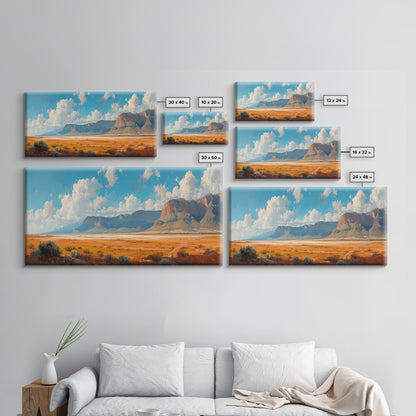 Panoramic Landscape Print Of an Arizona Desert Landscape, Framed Canvas, Rustic Farmhouse Decor, Nature Print, Minimalist Landscape Painting