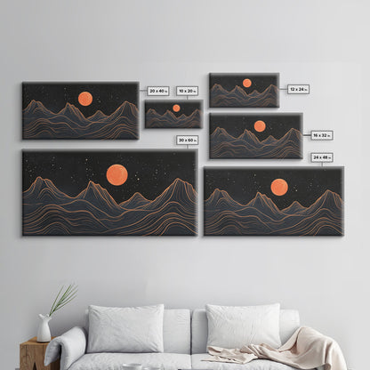 Blood Moon Over a Desert Landscape, Dark and Moody Decor, Framed Canvas Print, Pueblo Style Southwestern Art