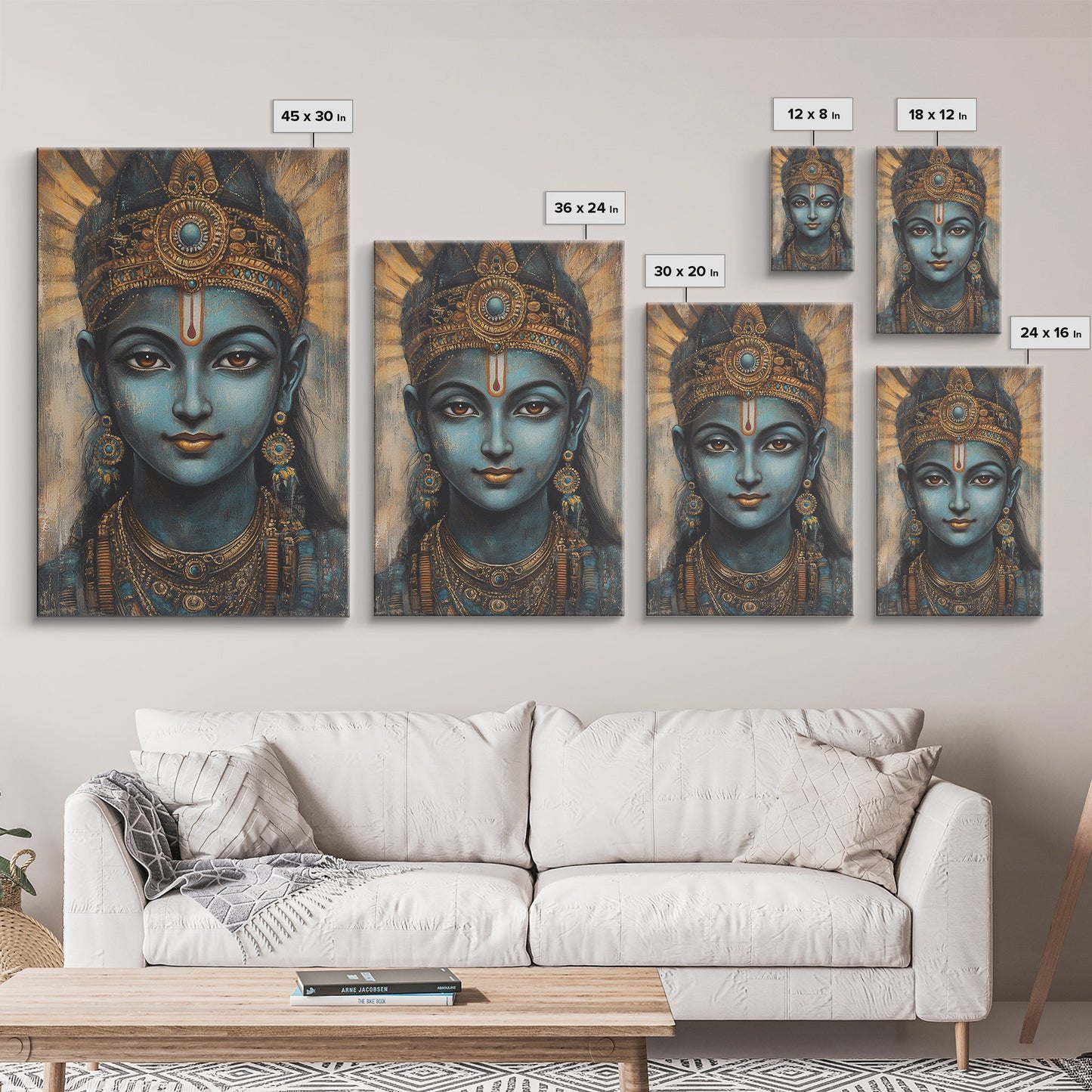 Madhubani Wall Art, Framed Canvas Print, Madhubani Style Decor, Madhubani Painting, Krishna Art