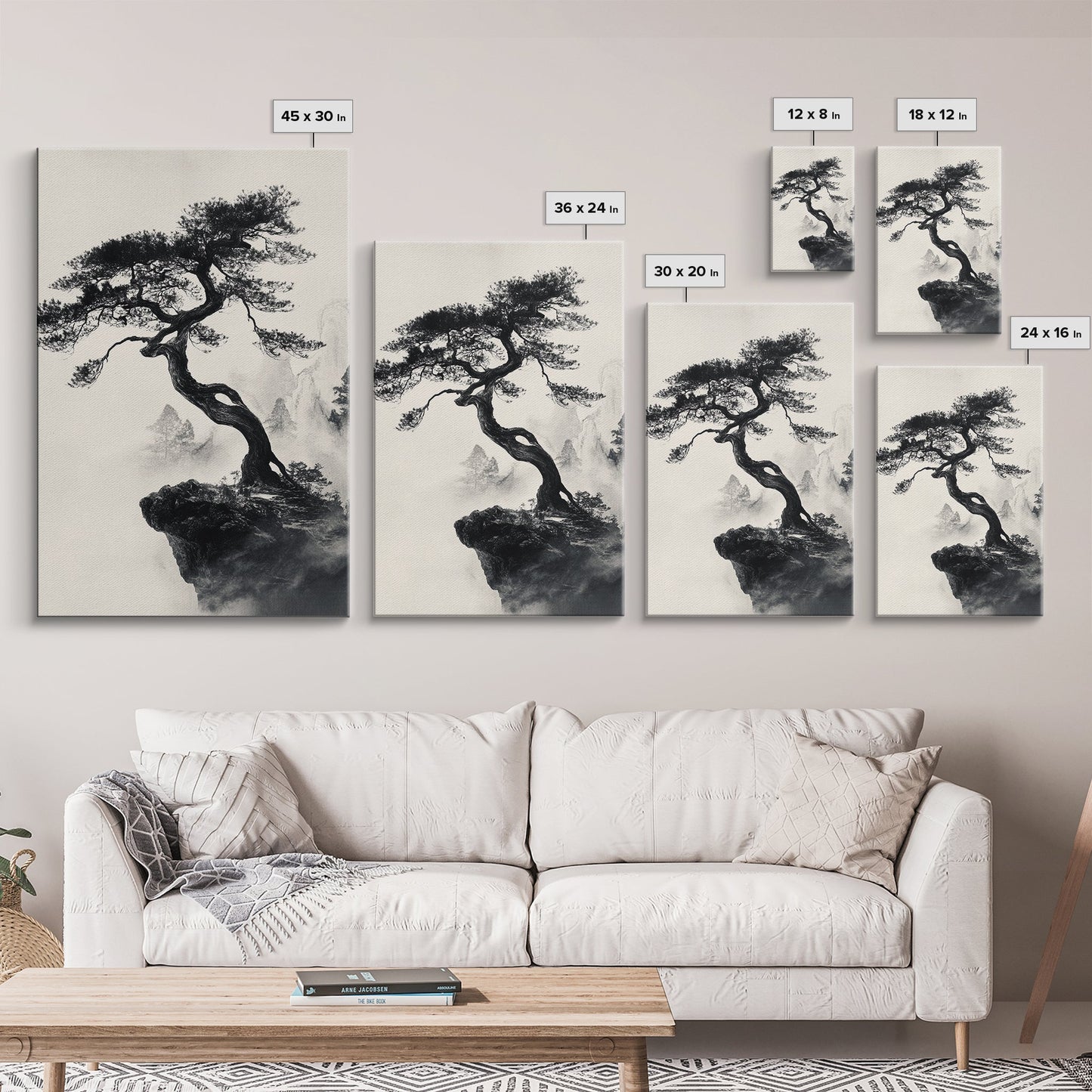 Bonzai Tree on a Cliff Wabi Sabi Painting Print, Wood Framed Wall Art, Bonzai Tree Art, Japanese Style Artwork