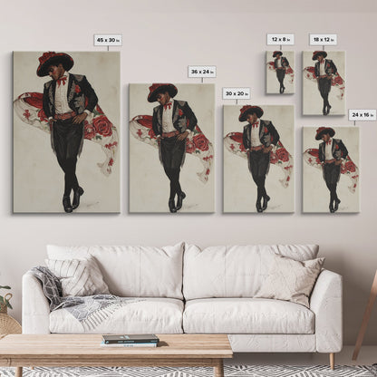 Spanish Toreador Framed Canvas Print, Impressionist Wall Art, Mexicano Wall Art, Spanish Decor, Spanish Wall Art, Cultural Decor