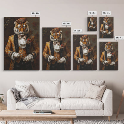 The Dapper Tiger Gentleman Portrait Framed Canvas Print, Whimsical Home Decor, Eclectic Decor, Kitsch Wall Art, Preppy Wall Art, Glam Decor