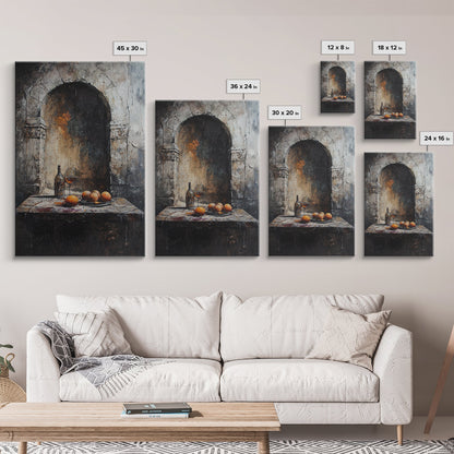 Medieval Kitchen Wall Art, Rustic Home Decor, Framed Canvas Print, Kitchen Home Decor, Dining Room Wall Art, Wine and Fruit Still Life Painting