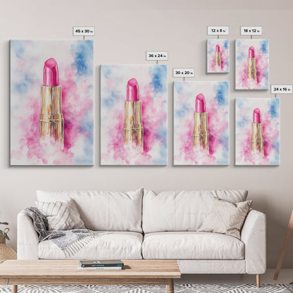Pink Lipstick Framed Canvas Print, Preppy Dorm Room Decor, Makeup Wall Art, Girl's Dorm Room Wall Art, Preppy Art, Preppy Style Decor